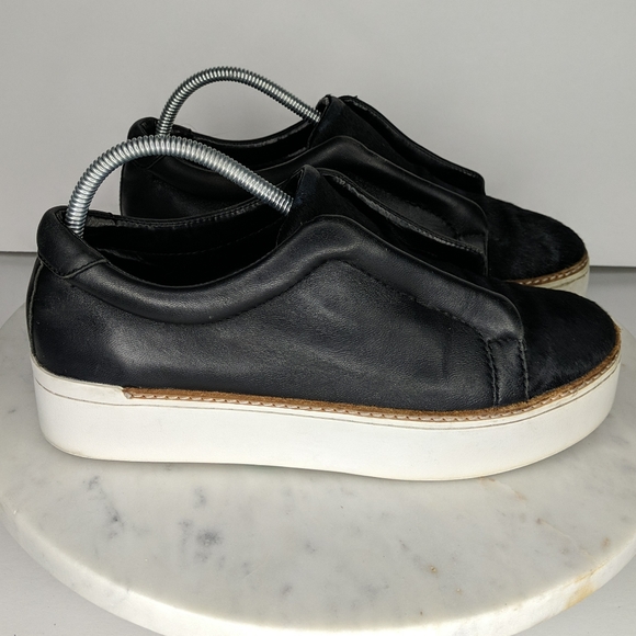 M4D3 Shoes - M4D3 Black Leather Calf Hair Platform Sneaker Slip On Women's Size 8.5